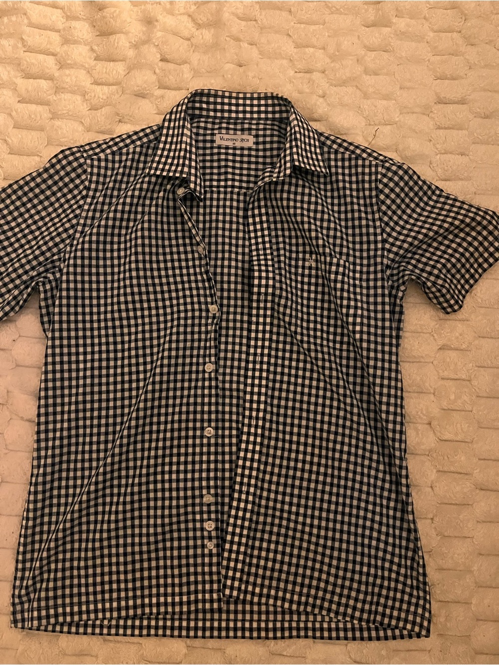 Valentino Men's Short Sleeve Check Shirt - Blue & White